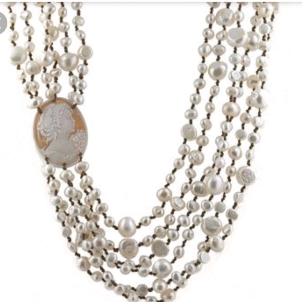 Vintage multi strand pearl and cameo necklace